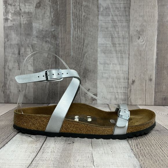Birkenstock Daloa Womens Ankle Strap Birko Flor Sandal Leather Silver Sz 7 EU 38 - Picture 8 of 13